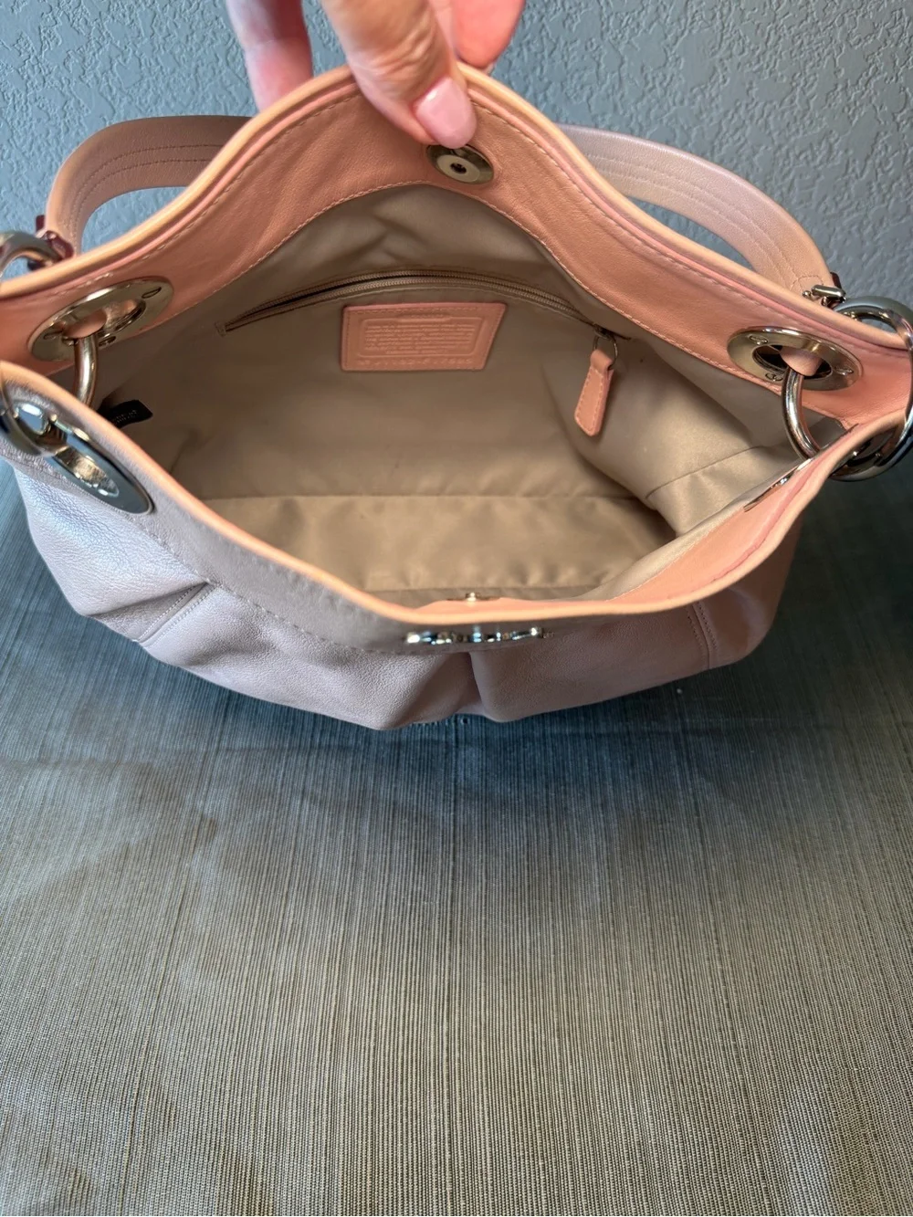 Coach Pale Blush Leather Shoulder Bag with Silver Hardware, Used